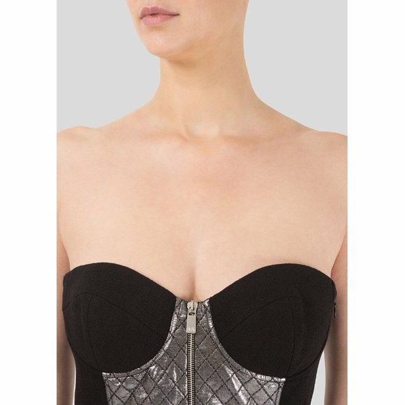 NWT $1800 MICHAEL KORS COLLECTION WOOL QUILTED SILVER LAME STRAPLESS DRESS SZ 8 - Picture 7 of 12